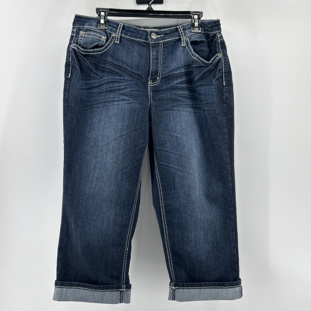 Earl Jean Capris Jeans Women's 14 Blue Denim Stretch Decorative Embellished Y2K - Picture 2 of 12